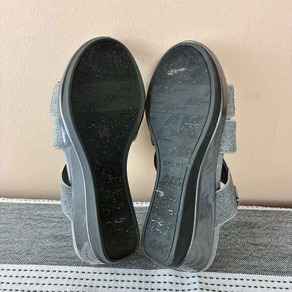 Anne Klein Sport Polly Gray Shimmer Cross Strap Wedge Women’s Sandals Size 6M - Picture 8 of 8